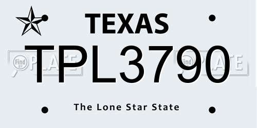 TPL3790 Texas License Plate
