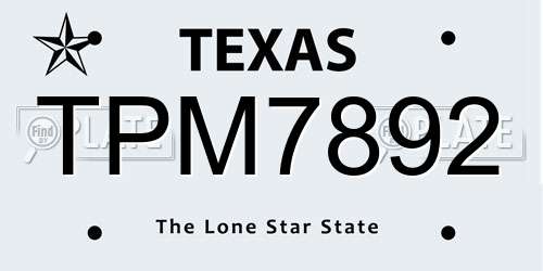 TPM7892 Texas License Plate