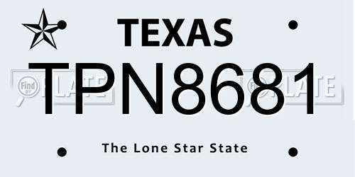 TPN8681 Texas License Plate