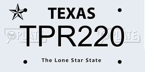TPR220 Texas License Plate