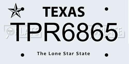 TPR6865 Texas License Plate