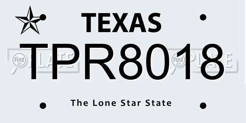 TPR8018 Texas License Plate