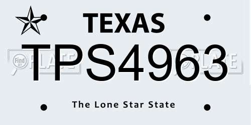 TPS4963 Texas License Plate