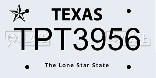 TPT3956 Texas License Plate