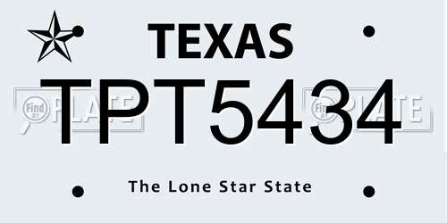 TPT5434 Texas License Plate