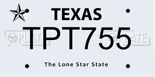 TPT755 Texas License Plate