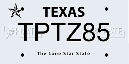 TPTZ85 Texas License Plate