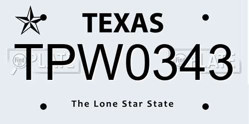 TPW0343 Texas License Plate