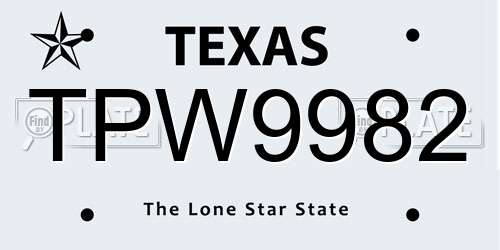 TPW9982 Texas License Plate