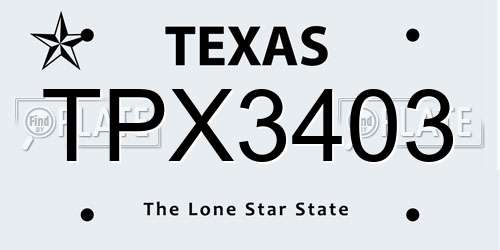 TPX3403 Texas License Plate