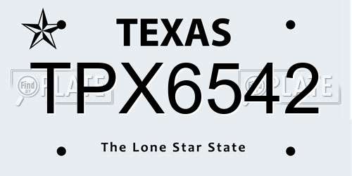 TPX6542 Texas License Plate
