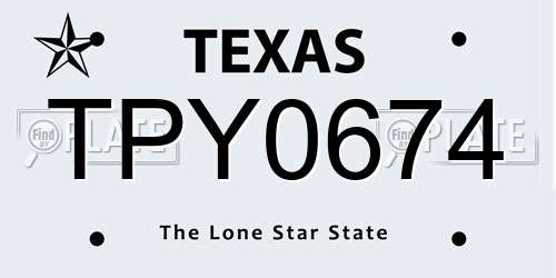 TPY0674 Texas License Plate
