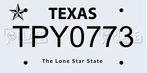 TPY0773 Texas License Plate