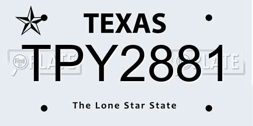 TPY2881 Texas License Plate