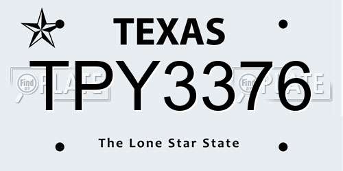 TPY3376 Texas License Plate