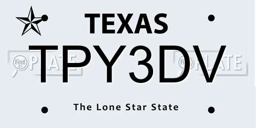 TPY3DV Texas License Plate