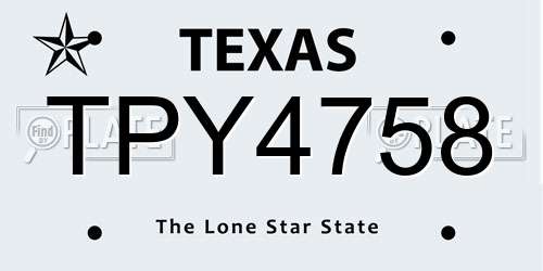 TPY4758 Texas License Plate