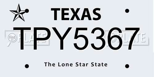 TPY5367 Texas License Plate
