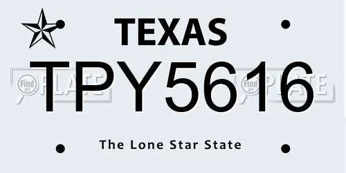TPY5616 Texas License Plate