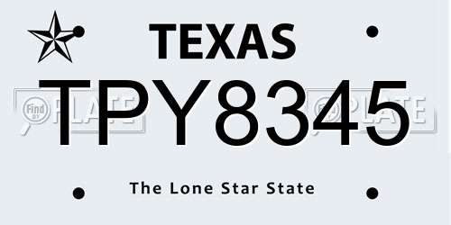 TPY8345 Texas License Plate