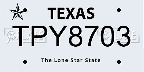 TPY8703 Texas License Plate