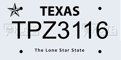 TPZ3116 Texas License Plate