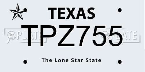 TPZ755 Texas License Plate