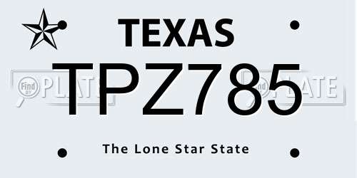 TPZ785 Texas License Plate
