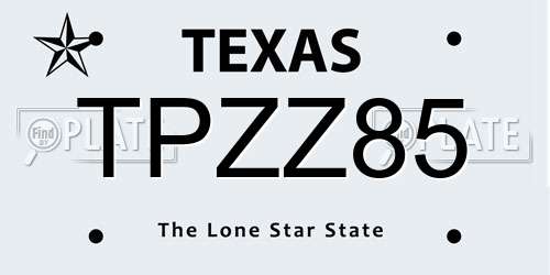 TPZZ85 Texas License Plate