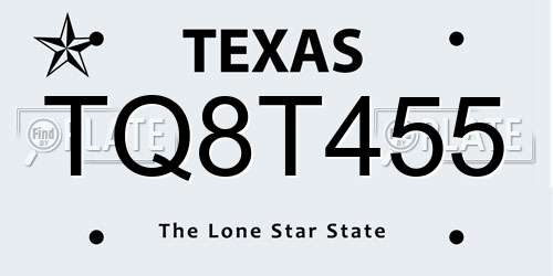 TQ8T455 Texas License Plate