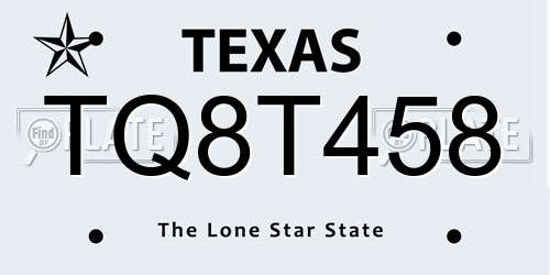 TQ8T458 Texas License Plate