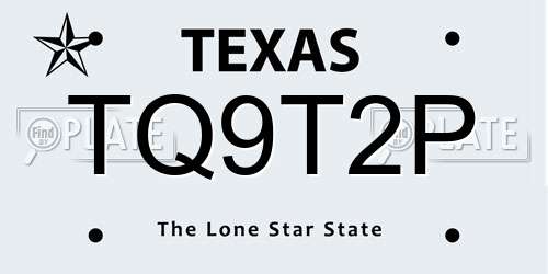 TQ9T2P Texas License Plate