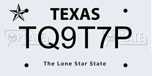 TQ9T7P Texas License Plate