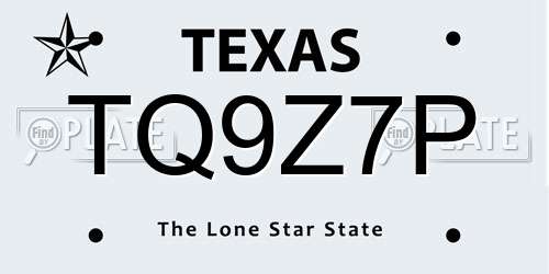 TQ9Z7P Texas License Plate