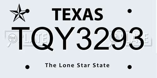 TQY3293 Texas License Plate