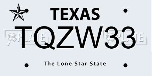 TQZW33 Texas License Plate