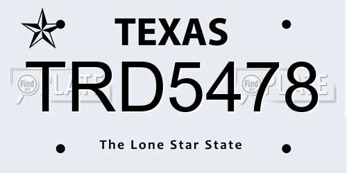 TRD5478 Texas License Plate