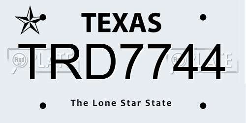 TRD7744 Texas License Plate