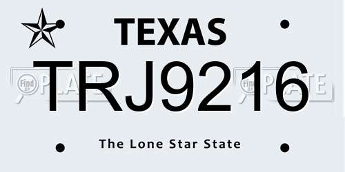 TRJ9216 Texas License Plate