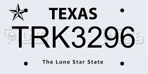 TRK3296 Texas License Plate