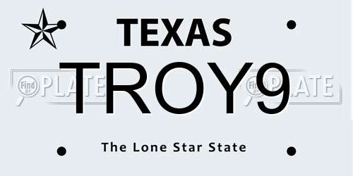 TROY9 Texas License Plate