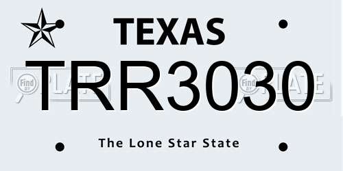 TRR3030 Texas License Plate