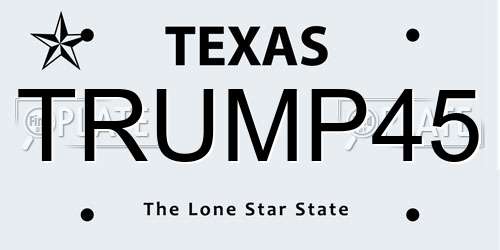TRUMP45 Texas License Plate