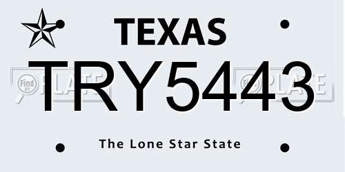 TRY5443 Texas License Plate