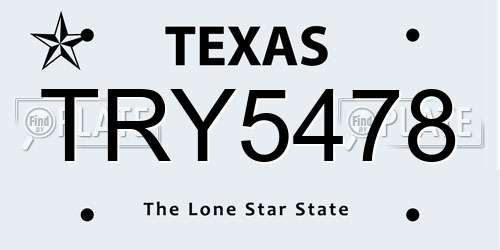 TRY5478 Texas License Plate
