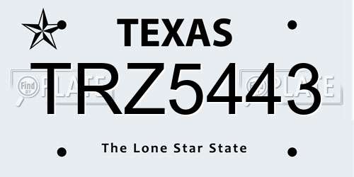 TRZ5443 Texas License Plate