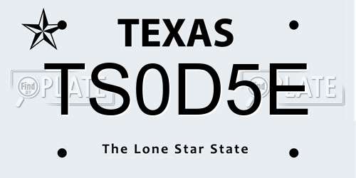 TS0D5E Texas License Plate