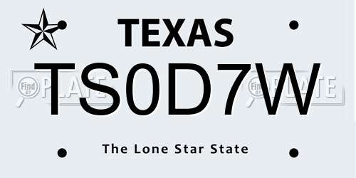 TS0D7W Texas License Plate