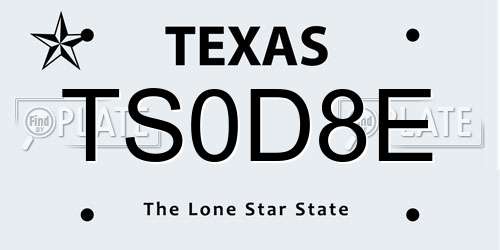 TS0D8E Texas License Plate