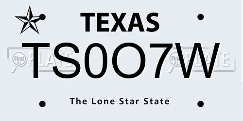 TS0O7W Texas License Plate